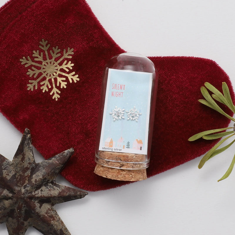 Message Bottle - Glistening Snowflake Earrings